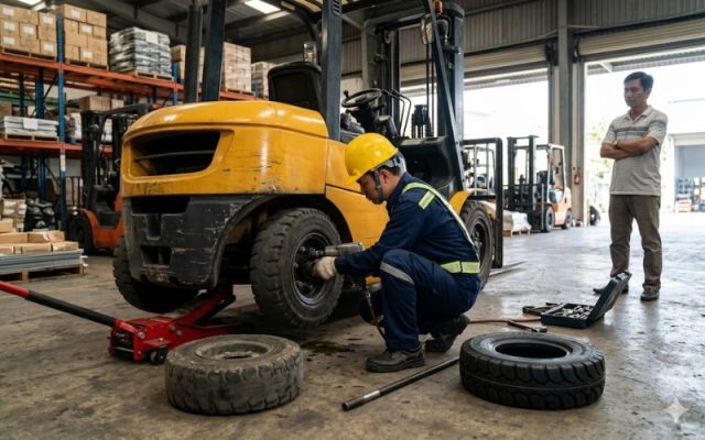thay lốp xe nâng tại hải phòng