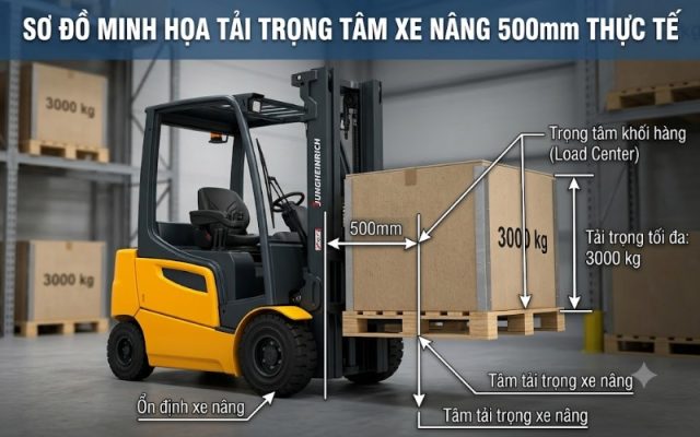 ơ đồ minh họa tải trọng tâm xe nâng 500mm thực tế