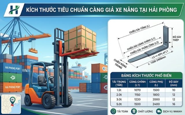 Kích thước tiêu chuẩn càng giả xe nâng tại Hải Phòng