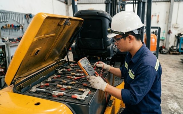 xe nâng điện báo lỗi