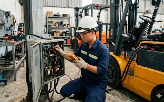 xe nâng điện báo lỗi