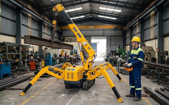 Đặc tính kỹ thuật xe cẩu chân nhện 5 tấn thi công không gian hẹp tại xưởng