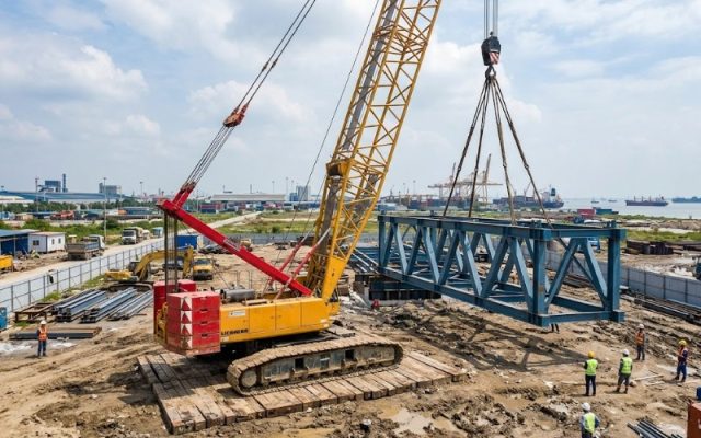 Xe Nâng Đức Anh cho thuê xe cẩu bánh xích thi công nhà xưởng tại Hải Phòng