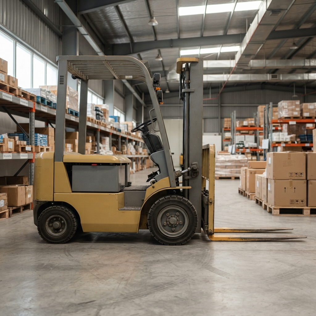 Xe nâng điện mini đứng trong nhà kho công nghiệp tại Xe Nâng Đức Anh