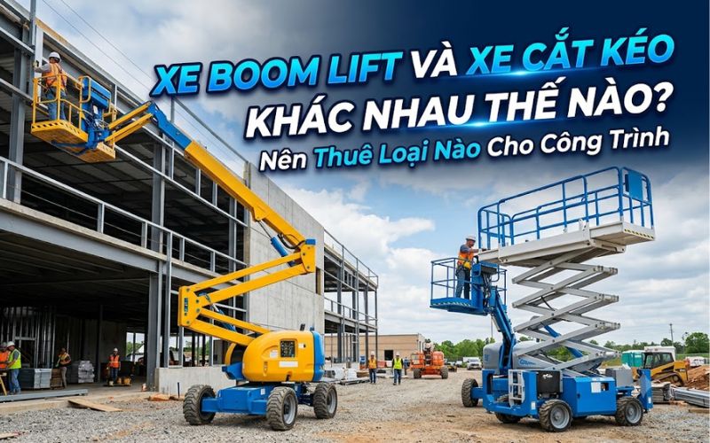 so sánh xe cắt kéo và xe boomlift